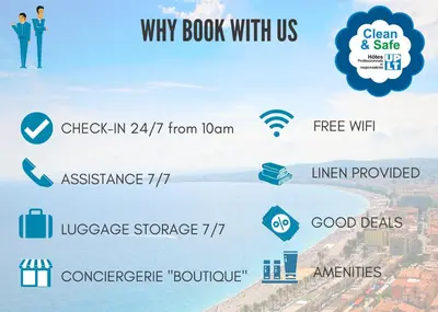 a diagram of why book with us at Nestor&Jeeves - KORNER AVENUE TERRASSE - Central - Balcony in Nice
