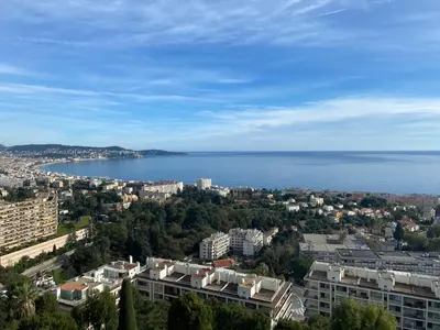 an aerial view of a city with the ocean at Beautiful Apartment Pool & Garage See View in Nice