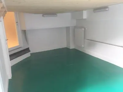 an empty room with a green floor and white walls at MUSICIENS Joli DUPLEX 2 Chambres Garage privatif et Terrasse in Nice