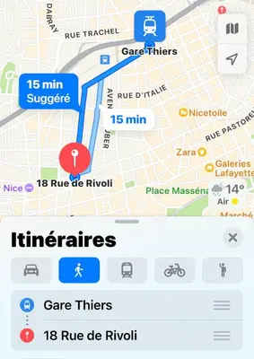 a screenshot of a cell phone with a map at Rivoli- Quiet apartment, close to Negresco in Nice