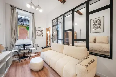 a living room with a couch and a bed at Beautiful apartment, old nice in Nice