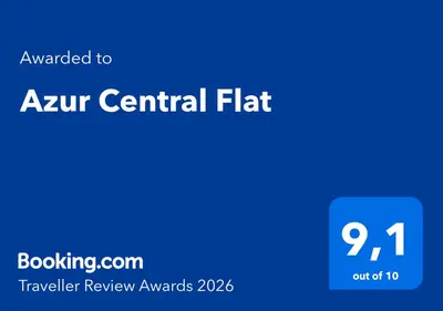 a blue rectangle with the words ayur central flir at Azur Central Flat in Nice