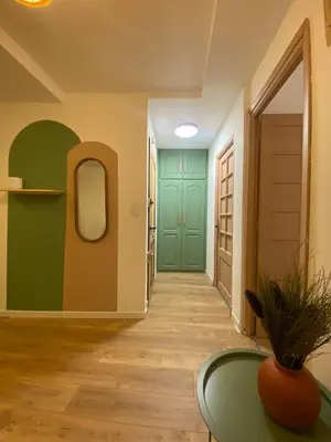 a hallway with a green door and a mirror at Cosy Appartement Vieux Nice in Nice