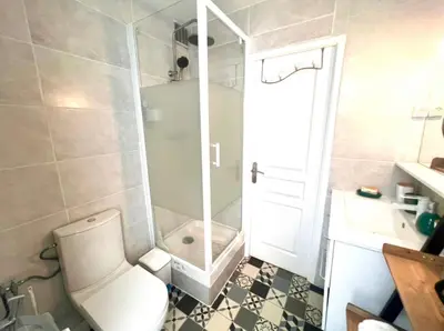 a bathroom with a toilet and a shower at Residence Lascaris in Nice