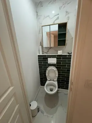 a bathroom with a white toilet and a mirror at MOON - 47 in Nice