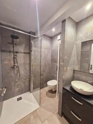 a bathroom with a shower and a sink and a toilet at appartement 1 pégurier in Nice