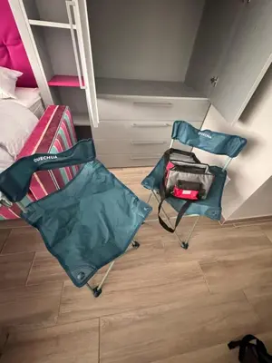 a room with a bed and two camping equipment at Studio at the heart of Carre D'or 2 mins Sea Wi-fi in Nice