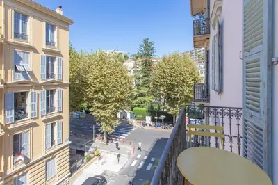 an apartment balcony with a view of a street at GIOA- Studio avec balcon, place Garibaldi -Paillon in Nice