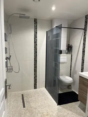 a bathroom with a shower and a toilet at Villa La Mer new apartment 75 m2 very quiet in Cagnes-sur-Mer