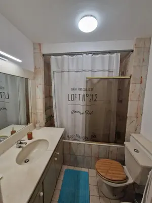 a bathroom with a sink and a toilet and a shower at Lory's home in Nice