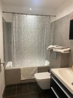 a bathroom with a shower and a toilet and a sink at STUDIO SUPER AQUARAMA Bord de mer in Saint-Laurent-du-Var