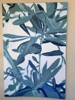 a painting of a plant with blue leaves at Lumineux Studio dernier étage avec terrasse, proche mer in Nice