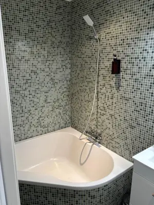 a bathroom with a bath tub with a shower at Magnifique 2 pièces in Nice