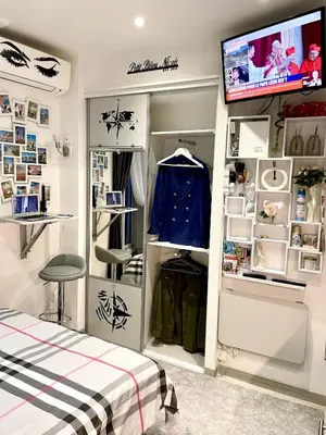 a room with a bed and a tv and a closet at Petit Bijou niçois in Nice