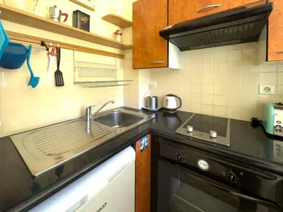 a small kitchen with a sink and a dishwasher at Depoilly 3 Pers Centrale WiFi in Nice