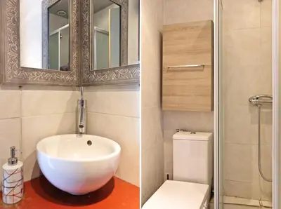a bathroom with a sink and a toilet at Studio climatisé au calme, terrasse vue colline in Nice