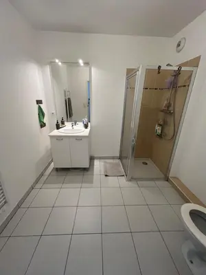 a bathroom with a sink and a shower and a toilet at Nice 2P quiet, tram, convenient in Nice