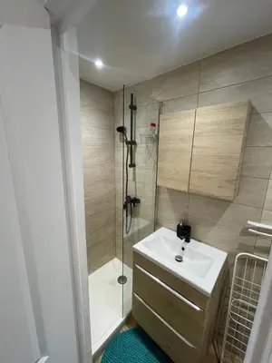 a bathroom with a shower and a sink and a shower at Studio cosy - Nice Mont Boron in Nice