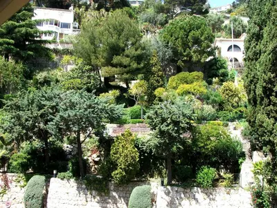 a view of a garden with trees and bushes at La plus belle vue de Villefranche in Villefranche-sur-Mer