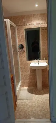a bathroom with a sink and a shower at Palais Clemenceau in Nice