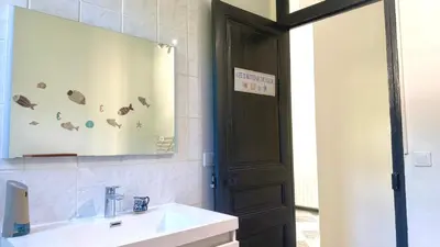 a bathroom with a sink and a mirror at La Baieta - Typical Nice Apartment in Nice