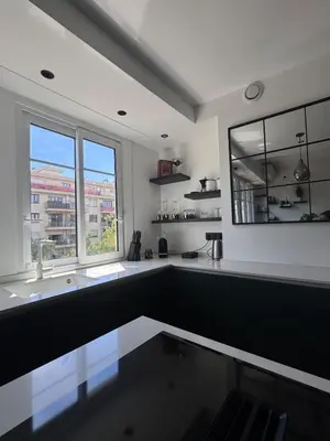 a kitchen with a sink and a window at Beautiful 2-room, AC, Center, terrace in Nice