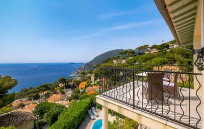 a balcony with a view of the ocean at Beautiful Home In Eze in Èze