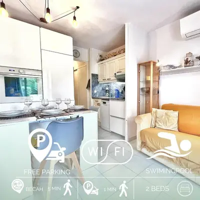 a rendering of a kitchen in a apartment at Rez de jardin privatif à 150m de la mer in Villefranche-sur-Mer