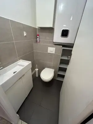 a bathroom with a white toilet and a sink at Apparemment 2P centre Nice in Nice