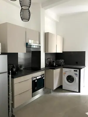 a kitchen with a washing machine and a washer at charmant 2 pièces in Nice