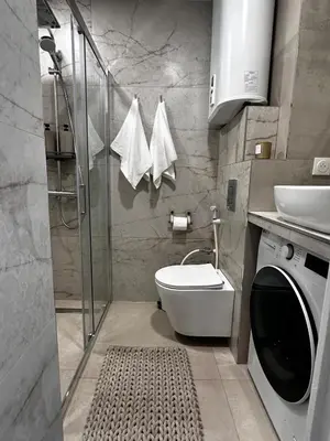 a bathroom with a toilet and a sink and a washing machine at Sun, beach and relaxation in Cagnes-sur-Mer