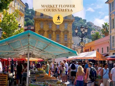 a kitchen and dining room with a table and chairs at KALLISTE - NEW AC- Old town-Walk to everything - Beach- Restaurants-Supermarkets in Nice