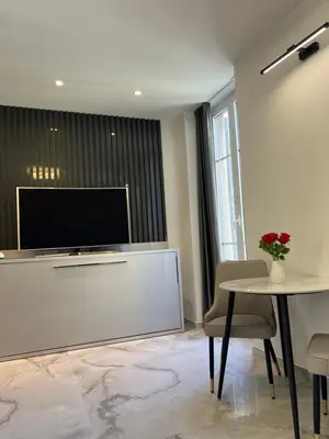 a living room with a tv and a table at Grand Studio Luxe in Nice