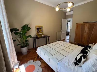 a bedroom with a bed and a potted plant at Magnifique appartement dans palais Niçois in Nice
