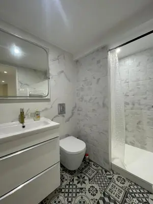 a bathroom with a toilet and a sink and a shower at Le petit Baou in Saint-Jeannet