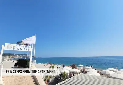 a sign on the beach with the ocean in the background at Nestor&Jeeves - BEIGE RIVIERA - Standing suite in Nice