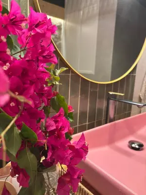 a bunch of pink flowers in a vase next to a sink at Villa Gardenia in Nice
