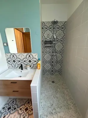 a bathroom with a sink and a shower at Renovated F3 Parking Clim Nice Mont Boron in Nice