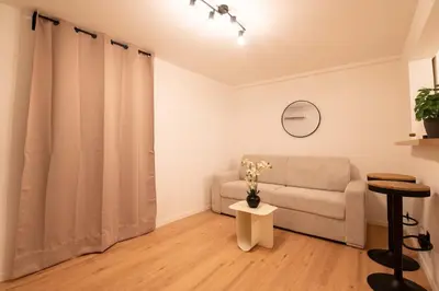 a living room with a couch and a table at Studio Place Masséna in Nice