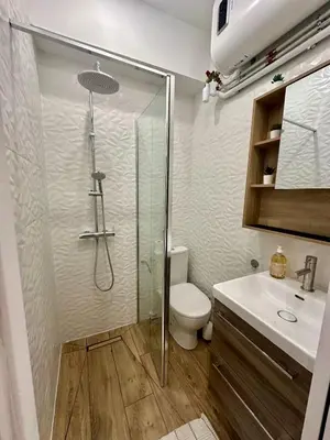 a bathroom with a shower and a toilet and a sink at Studette tout équipée centre ville de Nice in Nice