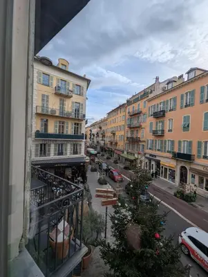 a view of a city street with buildings at Beautiful luxurious apartment in Nice