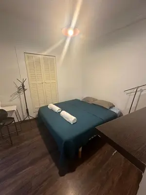a bedroom with a bed with a blue blanket at Studio Rue Bonaparte in Nice