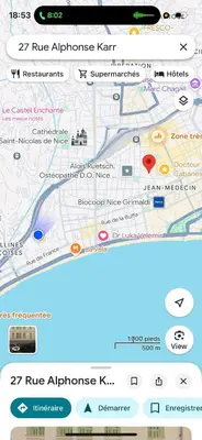 a screenshot of a map on a cell phone at Beautiful Carré d'Or studio in Nice