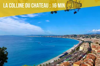a view of the beach from the top of la colline du chateau at Soleil Niçois Terracotta in Nice
