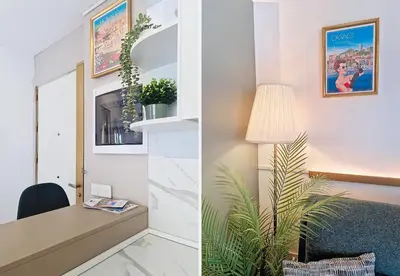 a room with a desk and a plant and a lamp at Nestor&Jeeves - LE SAGITTAIRE - Terrasse, proche mer in Nice
