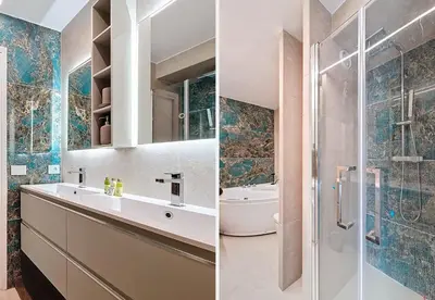 two images of a bathroom with a sink and a shower at Nestor&Jeeves - LE SAGITTAIRE - Terrasse, proche mer in Nice