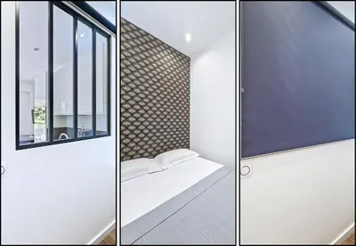 two images of a small room with a bed and a window at Nestor&Jeeves - MANEL - Terrasse et acces direct Promenade des Anglais in Nice