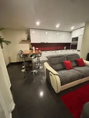 a living room with a couch and a table at Appartement luxueux entier 3 chambres in Nice