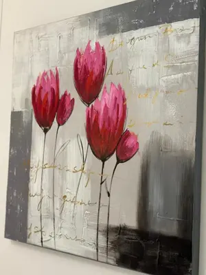 a painting of four pink flowers at Au cœur du Vieux Nice, superbe studio refait à neuf in Nice
