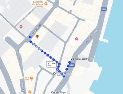 a map of a subway line with blue dots at Duplex design - Old Town 50 m from the sea in Villefranche-sur-Mer
